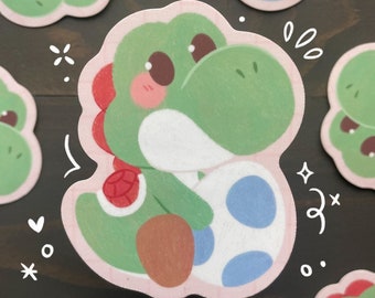 Video Game Dino Vinyl Sticker | Cute Yoshi Sticker - Kawaii Sticker - Cute Mario Sticker - Cute Stationery - Video Game Sticker - Nintendo