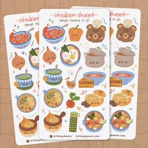 Soup Sticker Sheet Cute Stickers Kawaii Stickers Cute Stationery Planner Stickers Cake Stickers Bear Sticker Food Stickers image 2