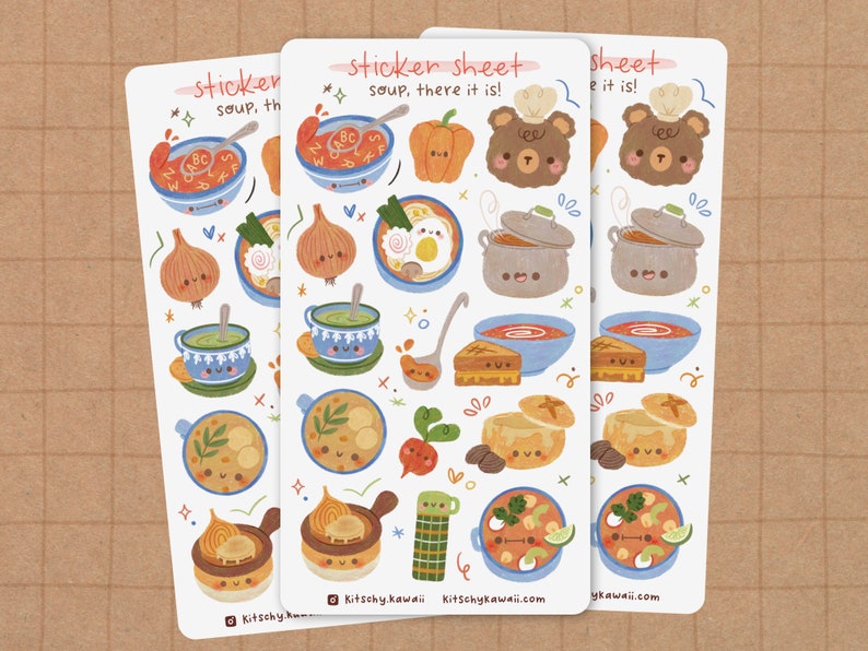 Soup Sticker Sheet Cute Stickers Kawaii Stickers Cute Stationery Planner Stickers Cake Stickers Bear Sticker Food Stickers image 2