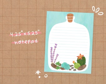 Succulent Terrarium Notepad | Cute Stationery - Kawaii Art - Plant Stationery - Plant Mom - Succulent Notepad - Houseplant Notepad - Cactus