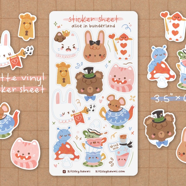 Alice in Wonderland Vinyl Sticker Sheet | Disney Stickers - Kawaii Stickers - Cute Stationery - Planner Stickers - Bujo - Animal Stickers