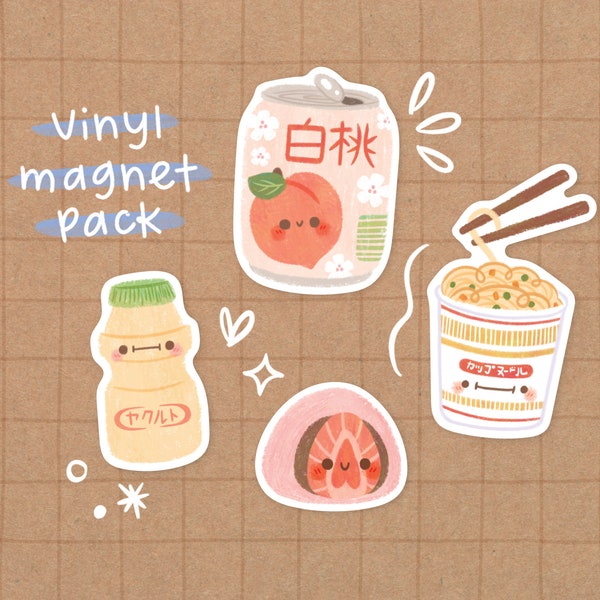 Asian Snacks 2 Magnet Pack | Kawaii Magnet - Cute Food Magnet - Asian Food Magnet - Japanese Magnet - Yagult Magnet - Mochi Magnet - Noodle