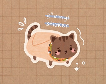 Cat Burrito Vinyl Sticker | Kawaii Sticker - Cute Cat Sticker - Cute Stationery - Cute Vinyl Sticker - Waterproof Sticker - Food Sticker