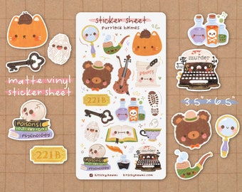 Purrlock Holmes Sticker Sheet | Cat Stickers - Kawaii Stickers - Cute Stationery - Planner Stickers - Animal Stickers - Sherlock Holmes