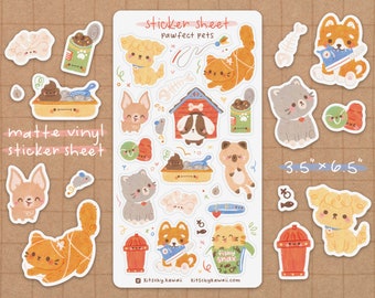 Pet Sticker Sheet | Cute Cat Stickers - Kawaii Dog Stickers - Cute Stationery - Planner Stickers - Cute Animal Stickers - Journal Stickers