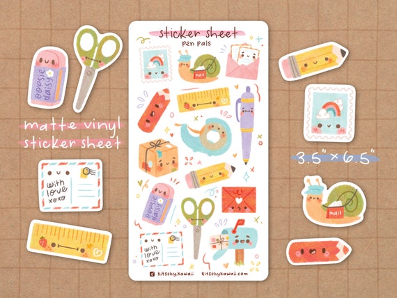 Pen Pals Vinyl Sticker Sheet Happy Mail Stickers Kawaii Stickers Cute  Stationery Planner Stickers Bujo Waterproof Stationery 