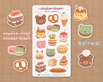 Bakery Sticker Sheet | Cute Stickers - Kawaii Stickers - Cute Stationery - Planner Stickers - Cake Stickers - Bear Sticker - Food Stickers