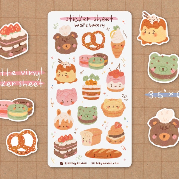 Bakery Sticker Sheet | Cute Stickers - Kawaii Stickers - Cute Stationery - Planner Stickers - Cake Stickers - Bear Sticker - Food Stickers