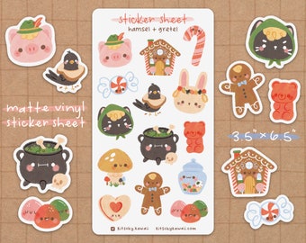 Hansel + Gretel Sticker Sheet | Winter Stickers - Kawaii Stickers - Cute Stationery - Planner Stickers - Gingerbread Stickers -Candy Sticker