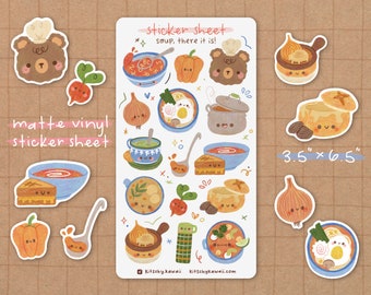 Soup Sticker Sheet | Cute Stickers - Kawaii Stickers - Cute Stationery - Planner Stickers - Cake Stickers - Bear Sticker - Food Stickers