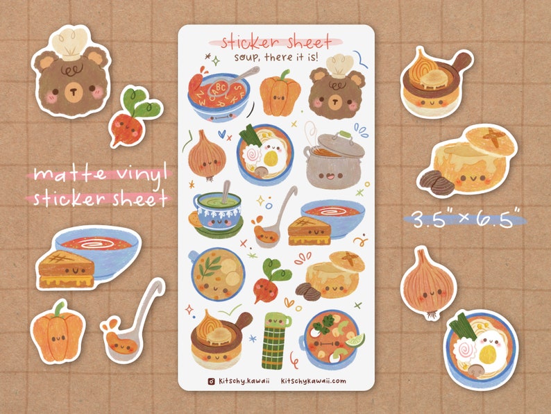 Soup Sticker Sheet Cute Stickers Kawaii Stickers Cute Stationery Planner Stickers Cake Stickers Bear Sticker Food Stickers image 1