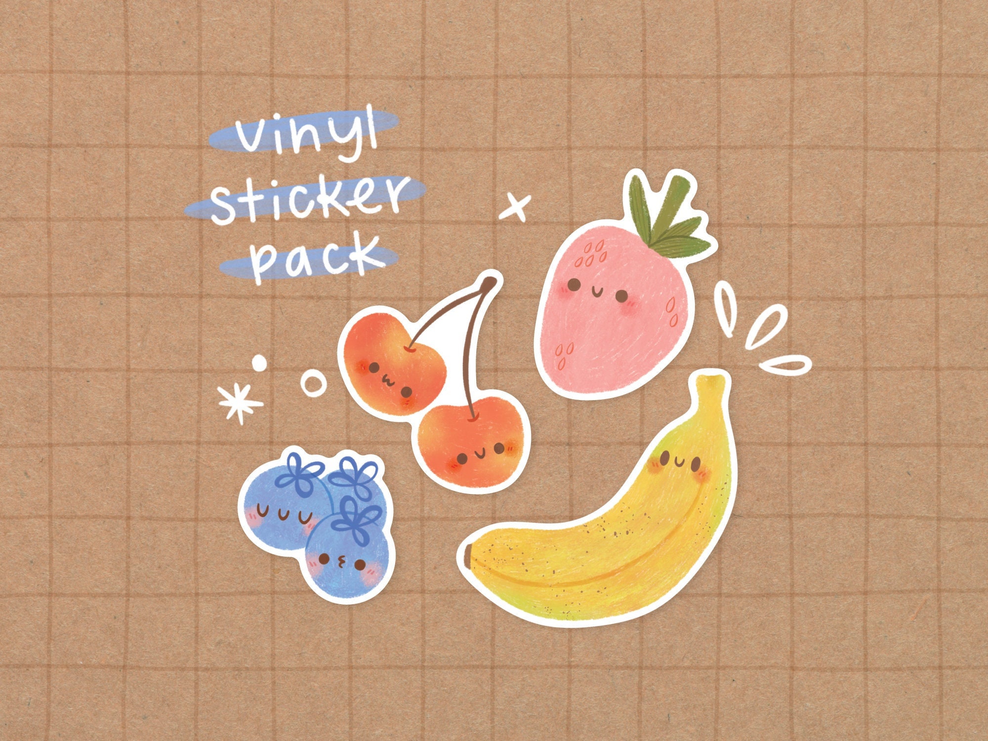 Fruit Vinyl Sticker Pack Kawaii Stickers Cute Fruit Etsy