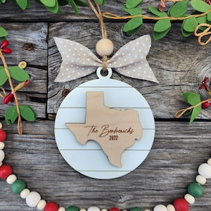 Texas Family Ornament, First Christmas Ornament, Texas Farmhouse, Wood State Ornament, Texas Keepsake Ornament, Rustic Texas ornament
