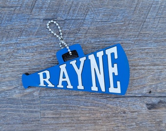 Cheer Bag Tag, Cheer Megaphone Name Tag, Personalized Megaphone, Cheer Coach Gift, Custom Cheer Team Gift, Cheer Megaphone Bag Charm