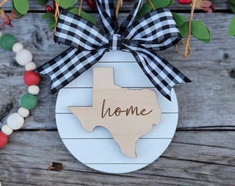 Texas Home Ornament, Home Christmas Ornament, Texas Farmhouse, Wood State Ornament, Texas Keepsake Christmas Ornament, Rustic Texas ornament