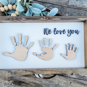 Handprint sign, Wooden Kid Handprint sign, Nursery Decor, Parent gift, Grandparent gift, New mom gift, Newborn gift, Mother's Day gift