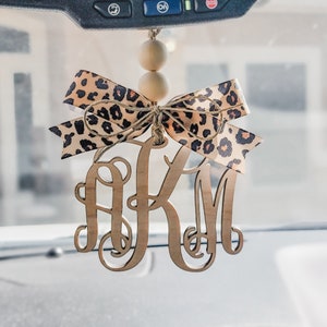 Car Mirror charm, Car mirror monogram, Monogram for car, Beaded Mirror charm, Leopard mirror charm, Rear view hanger, car accessories