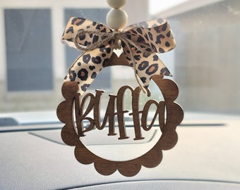 Car Mirror charm, custom name car mirror monogram, car Name charm, Beaded Mirror charm, Leopard mirror charm, Rear view hanger, car decor