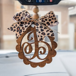Car Mirror charm, Car mirror monogram, Monogram for car, Beaded Mirror charm, Leopard mirror charm, Rear view hanger, car decor gift for her