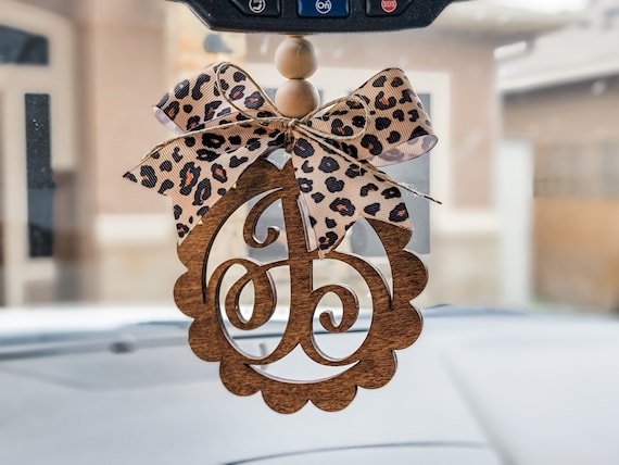 Car Mirror charm, Car mirror monogram, Monogram for car, Beaded Mirror charm, Leopard mirror charm, Rear view hanger, car decor gift for her
