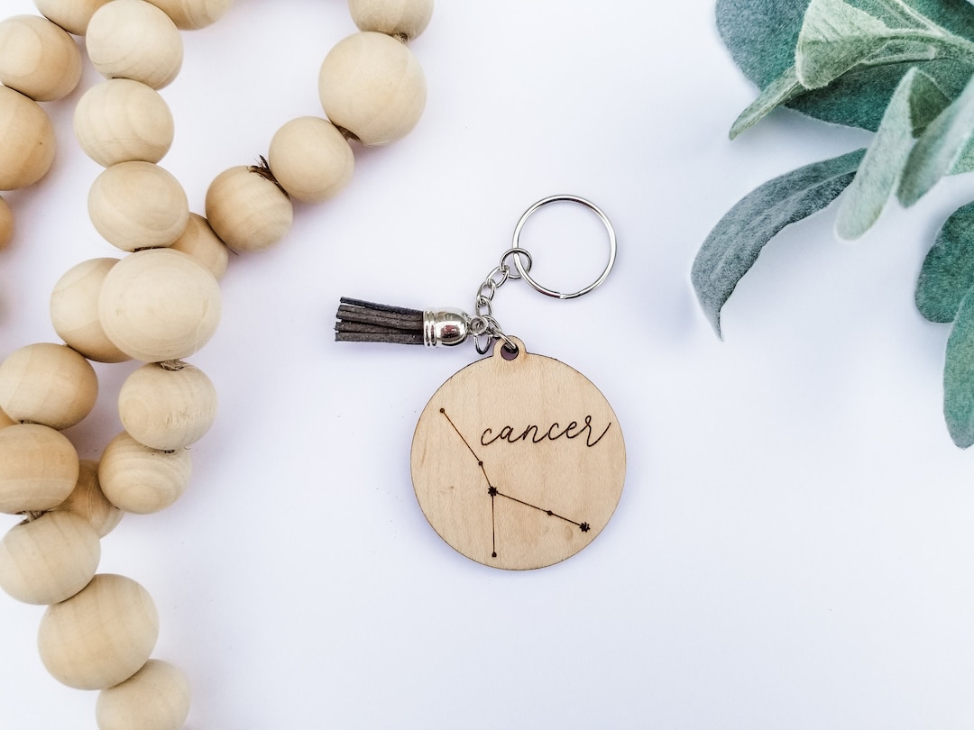 Cancer Keychain, Cancer Star Sign, Zodiac Wood Engraved Keychain, July ...