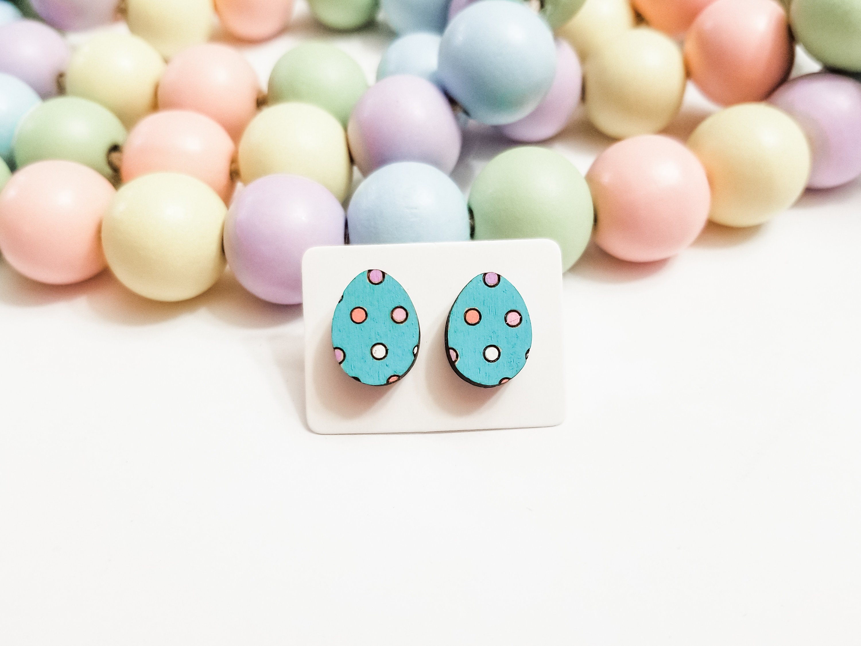 Easter Stud Earring Wood Easter Egg Earring Painted Wood Etsy UK