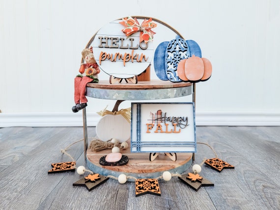 Fall Tier Tray, Hello pumpkin shiplap, Happy Fall sign, Fall garland, Fall boho shelf sitter, Fall coffee bar, Fall mini sign, Fall mantle