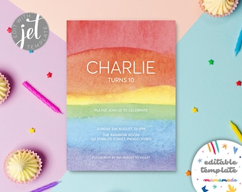 Invitation // Rainbow watercolour (editable template)