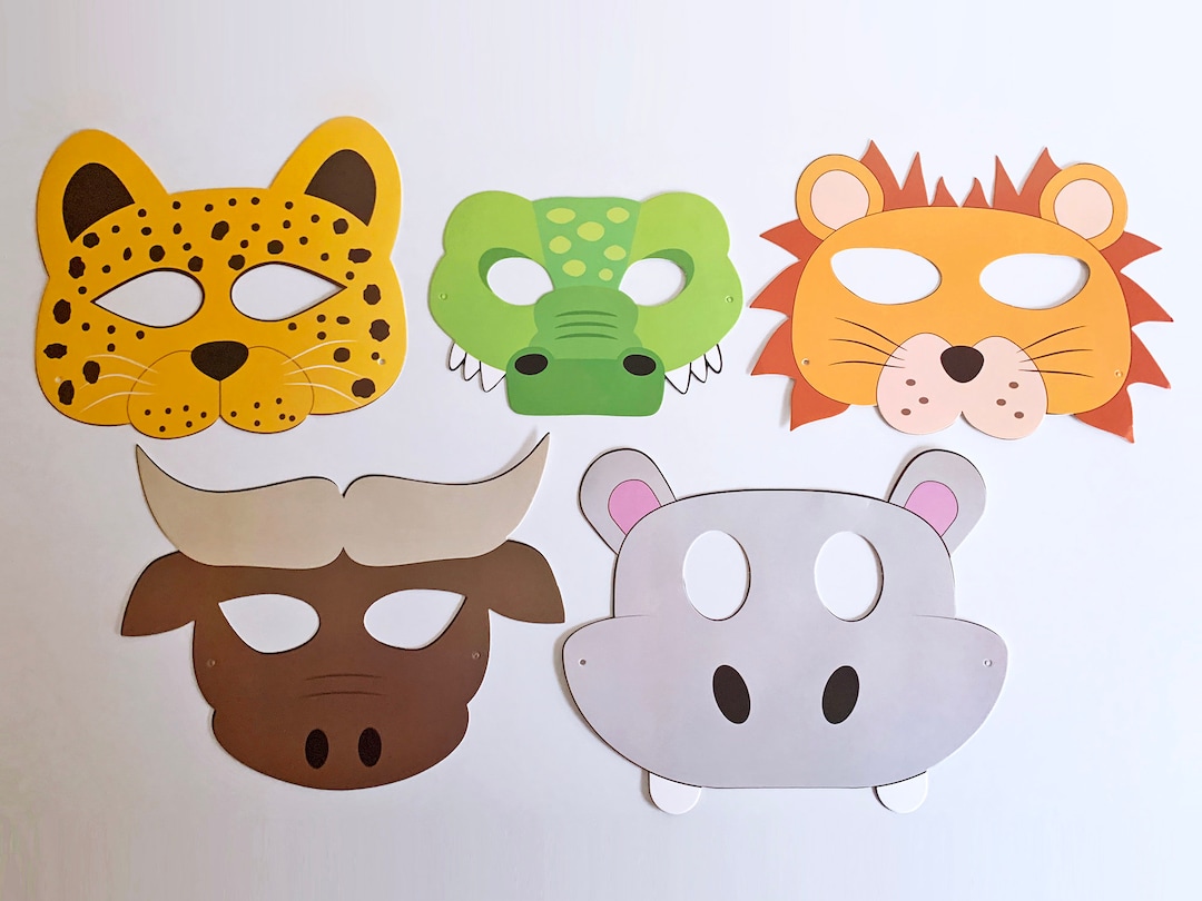 JUNGLE ANIMALS Masks for Kids Ten Printable Masks to Color PDF