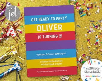 Invitation // Colourful stripes (editable template)