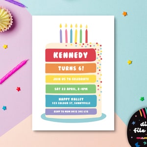 Invitation // Rainbow cake (digital file only – personalised for you)