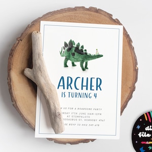 Personalised invitation – Dinosaur stegosaurus party hat (digital file only)