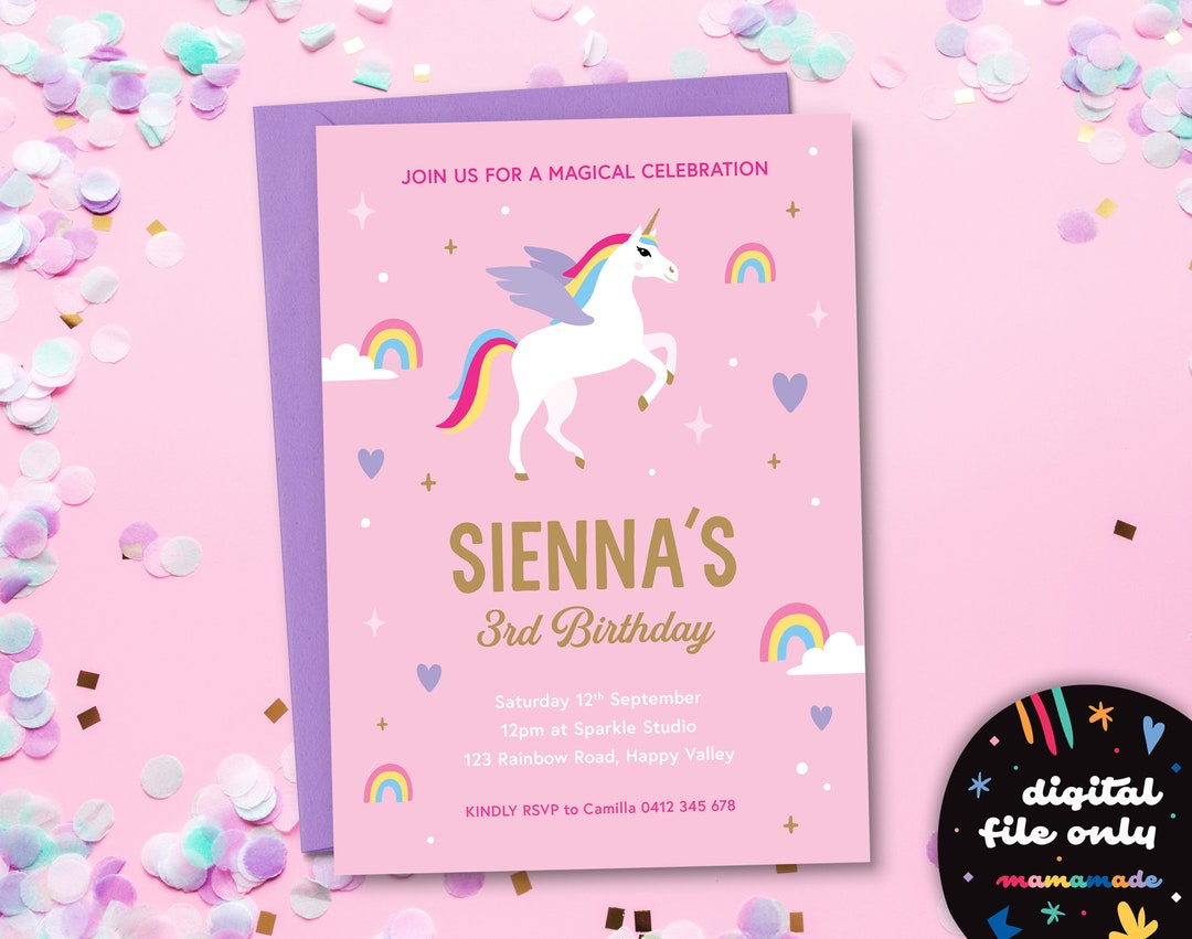Invitation // Unicorn (digital File Only – Personalised for You) - Etsy
