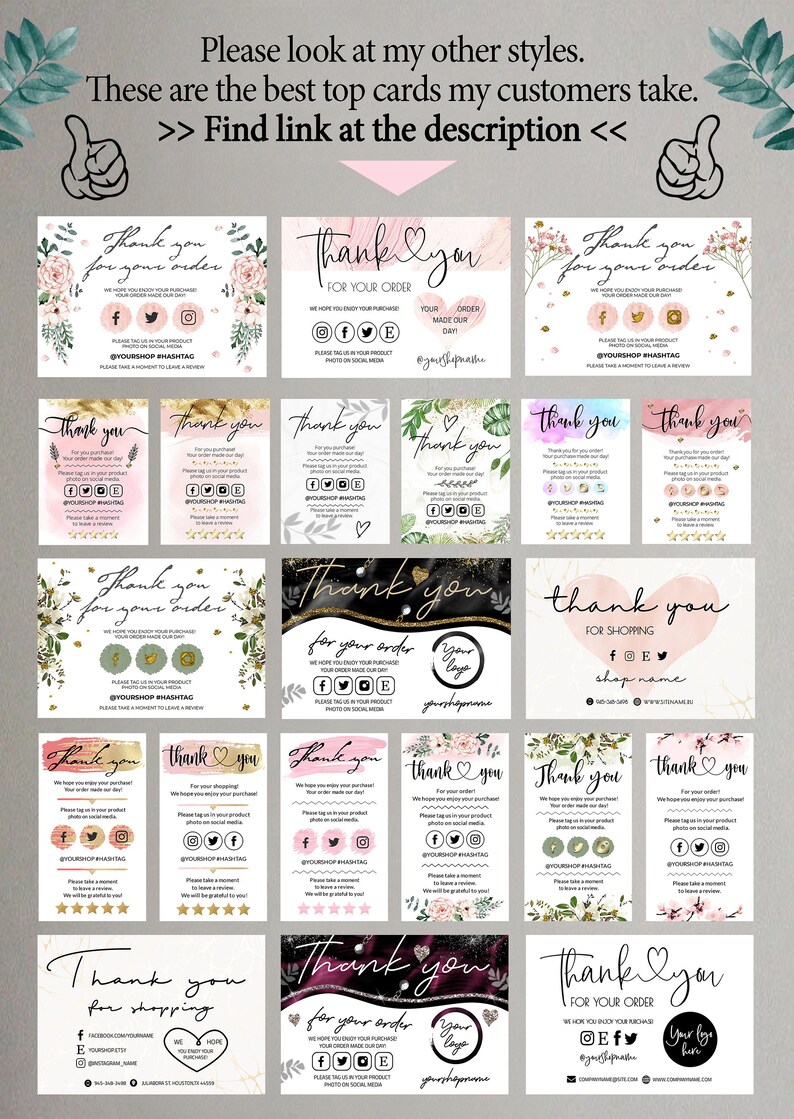 Thank You For Your Order Cards Template Business Order Insert Etsy