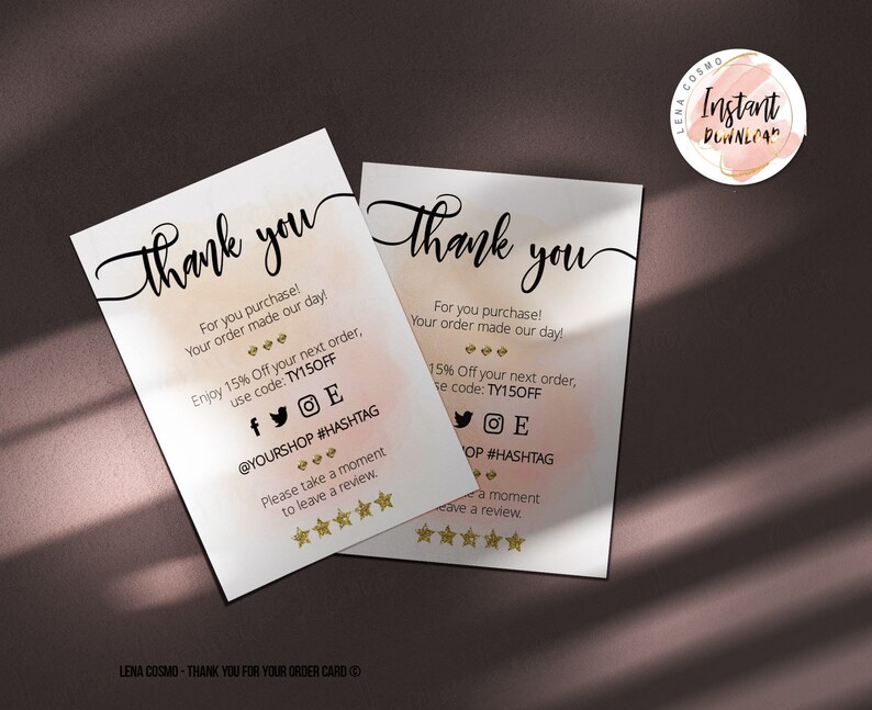 Thank You Package Insert Editable Card Template Business Etsy