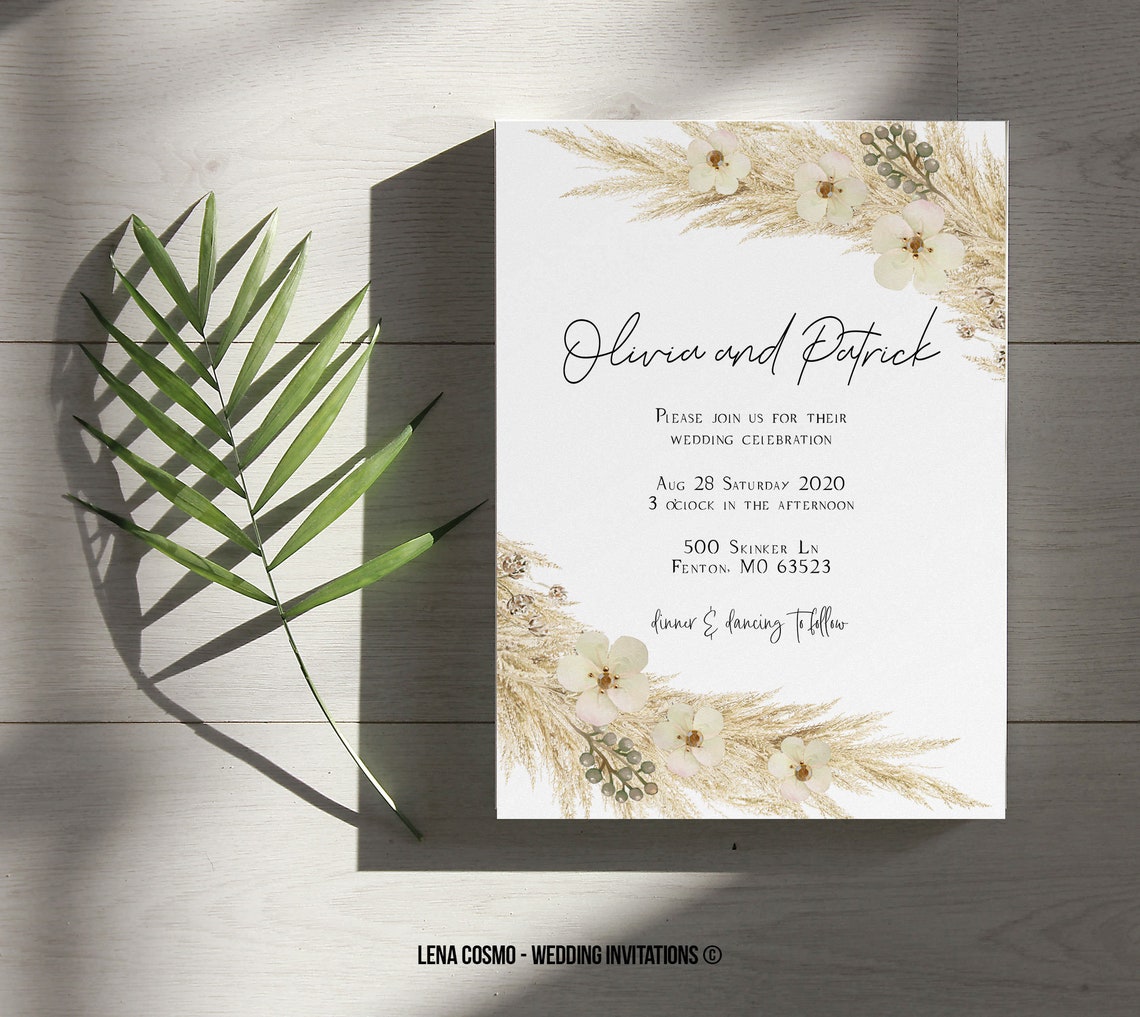 Pampas Grass Wedding Invitation Floral Wedding Invitation | Etsy