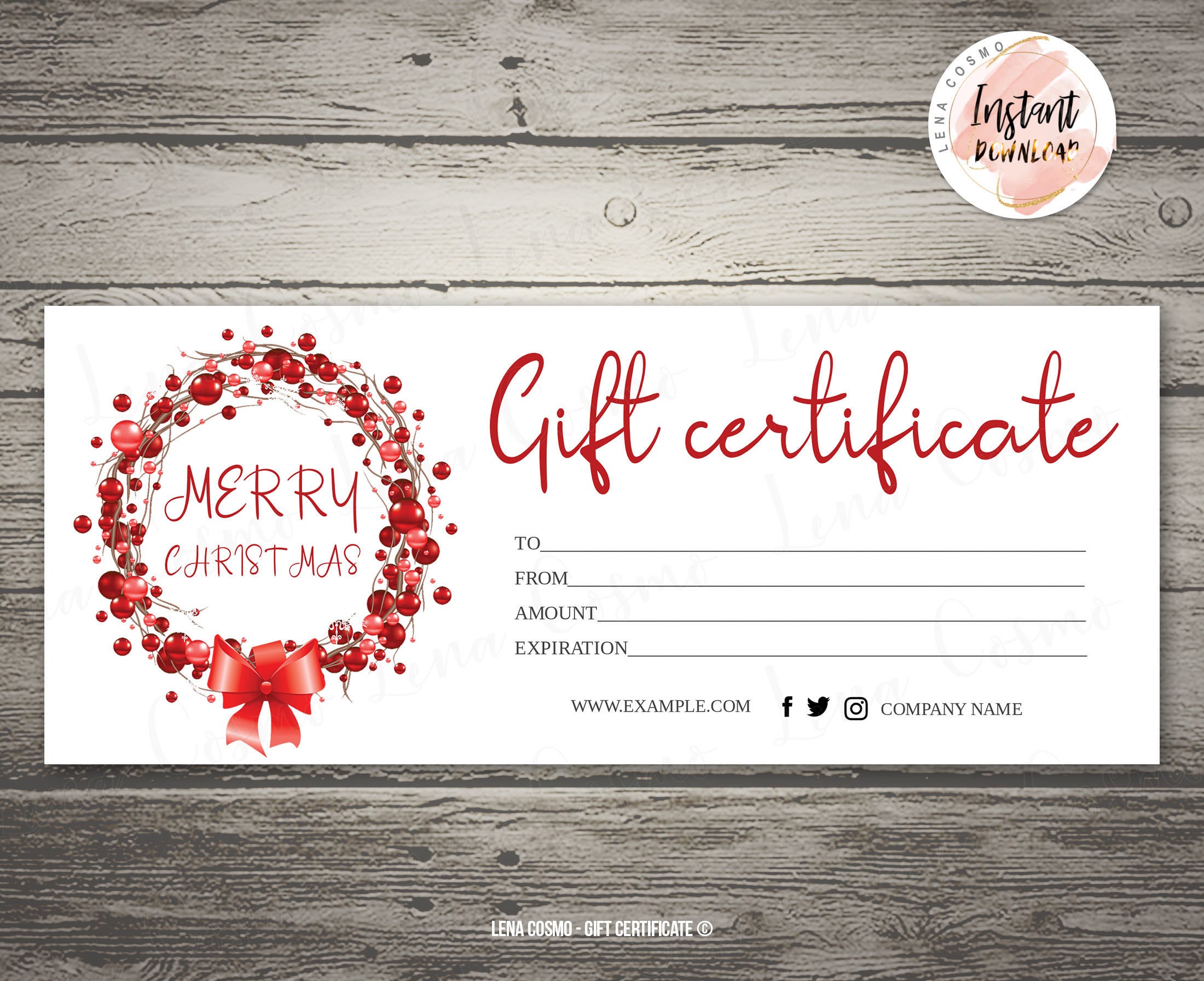 Merry Christmas Gift Certificate Printable, Christmas Gift Certificate  Templates, Gift Voucher Christmas Template, Gift Certificate Editable In Merry Christmas Gift Certificate Templates