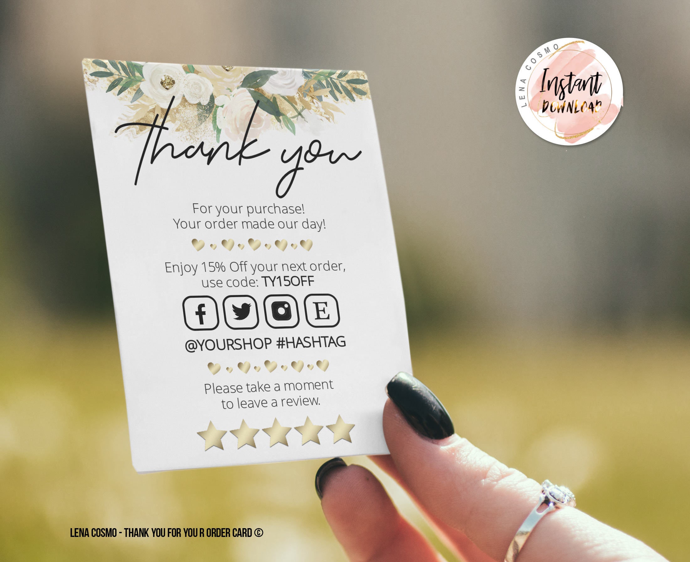 Printable Insert Card Template Ready To Print Thank You Card Etsy