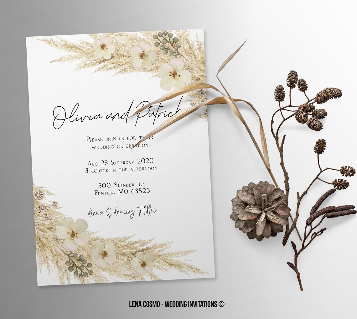 Pampas Grass Wedding Invitation Floral Wedding Invitation | Etsy