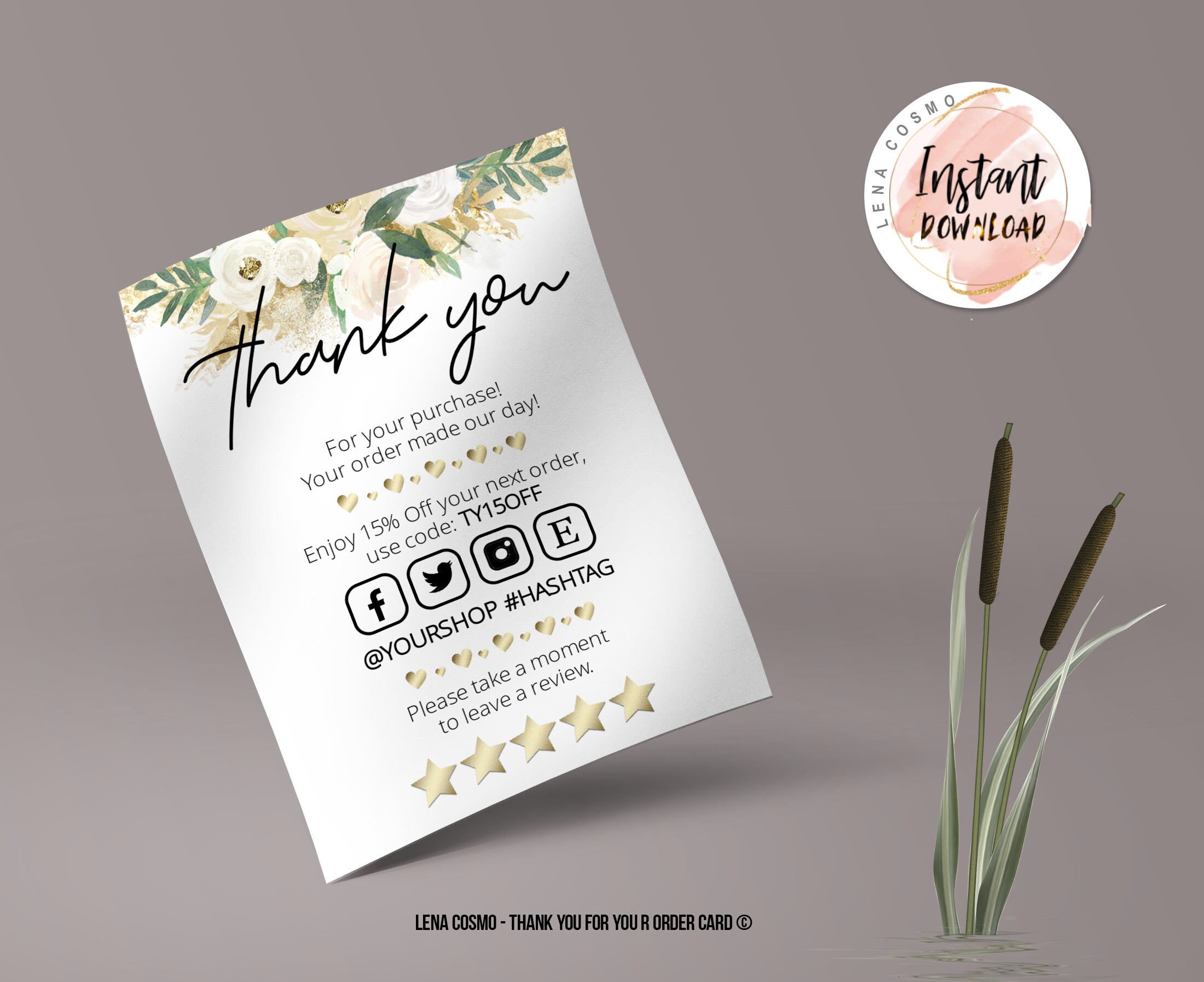 free printable thank you card template printable templates - business thank you card template editable thank you for order etsy | printable thank you card inserts