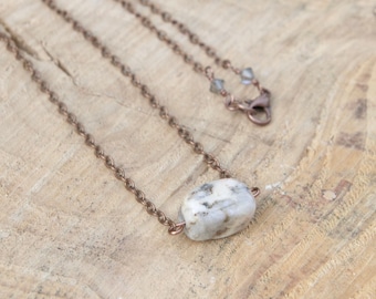 Agate Copper Necklace, Dainty Gemstone Choker, 16 inch