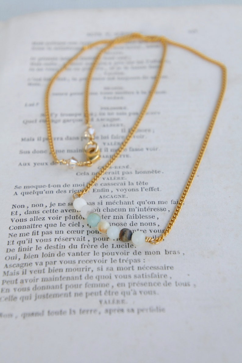 Amazonite 10K Gold Dainty Bar Necklace minimalist gold necklace amazonite necklace boho 10K gold choker necklace gemstone bar necklace