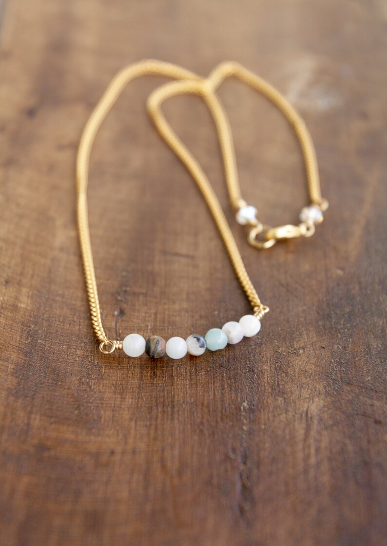 Amazonite 10K Gold Dainty Bar Necklace minimalist gold necklace amazonite necklace boho 10K gold choker necklace gemstone bar necklace