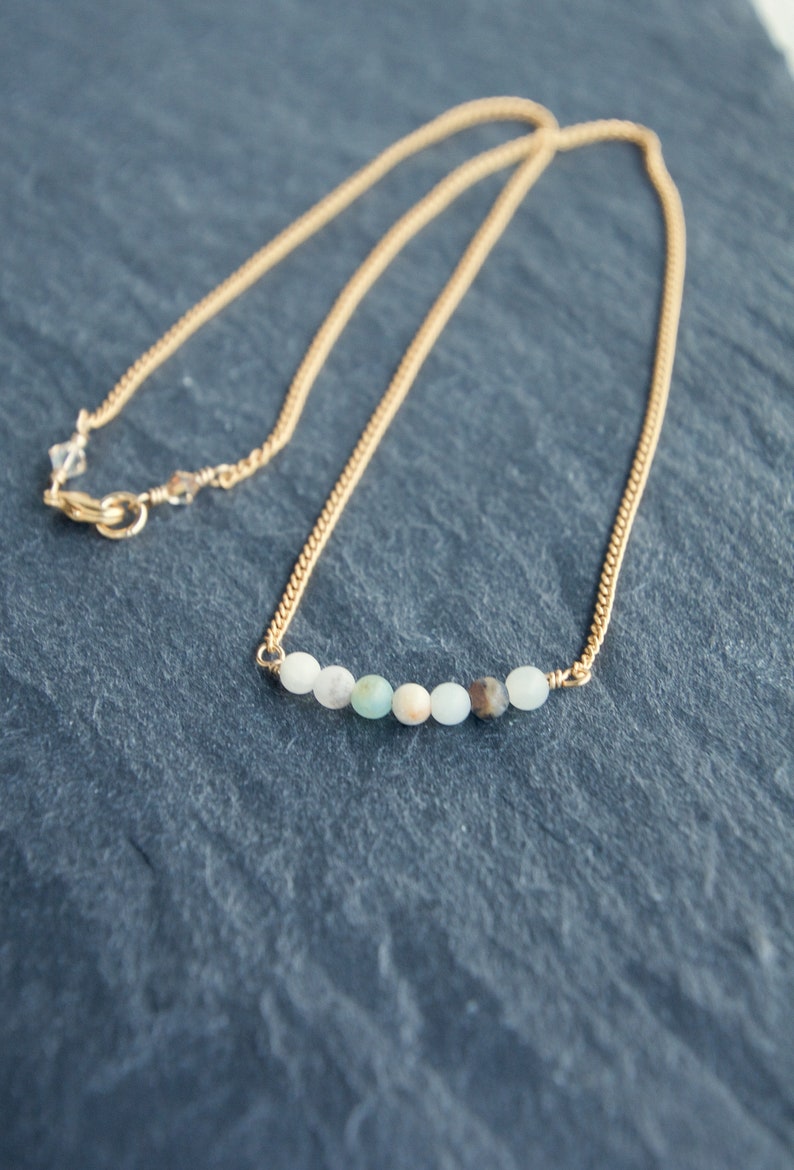 Amazonite 10K Gold Dainty Bar Necklace minimalist gold necklace amazonite necklace boho 10K gold choker necklace gemstone bar necklace