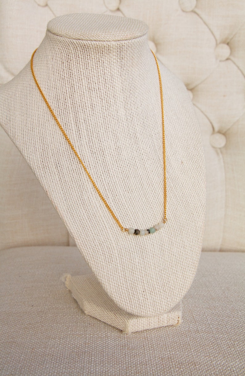 Amazonite 10K Gold Dainty Bar Necklace minimalist gold necklace amazonite necklace boho 10K gold choker necklace gemstone bar necklace