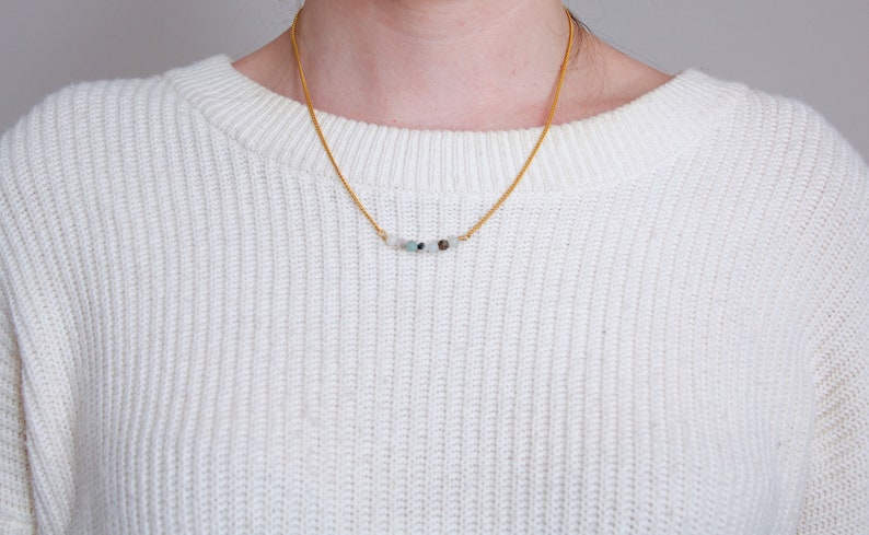 Amazonite 10K Gold Dainty Bar Necklace minimalist gold necklace amazonite necklace boho 10K gold choker necklace gemstone bar necklace