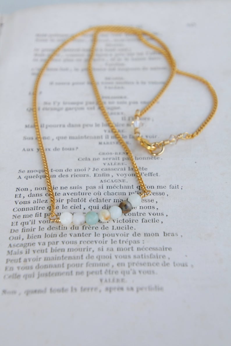 Amazonite 10K Gold Dainty Bar Necklace minimalist gold necklace amazonite necklace boho 10K gold choker necklace gemstone bar necklace