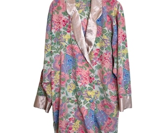 Victoria’s Secret Vintage Floral Satin Sleepshirt Nightgown Medium Pastel 80s
