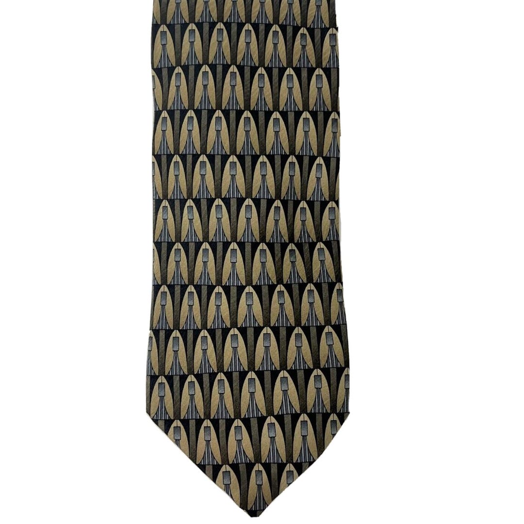 Louis Roth Vintage Louis Roth Silk Tie 1980s Geometric Art Deco Pattern Black Gold ...
