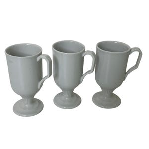 Vintage Shenango China Pedestal Mugs – Set of 3 White Restaurant Ware Footed Coffee Cups – Mid-Century Diner Mugs
